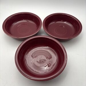 See Of 3 Fiesta Cinnabar Maroon Red 7" Cereal Soup Bowls Homer Laughlin.